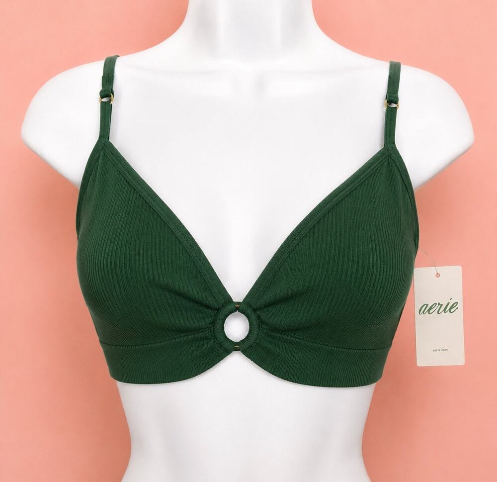 NWT Aerie Ribbed Plunge Green Bra Bralette Crop Top XS